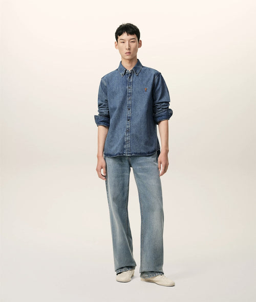 Paris Ami de Coeur indigo denim button down shirt heren