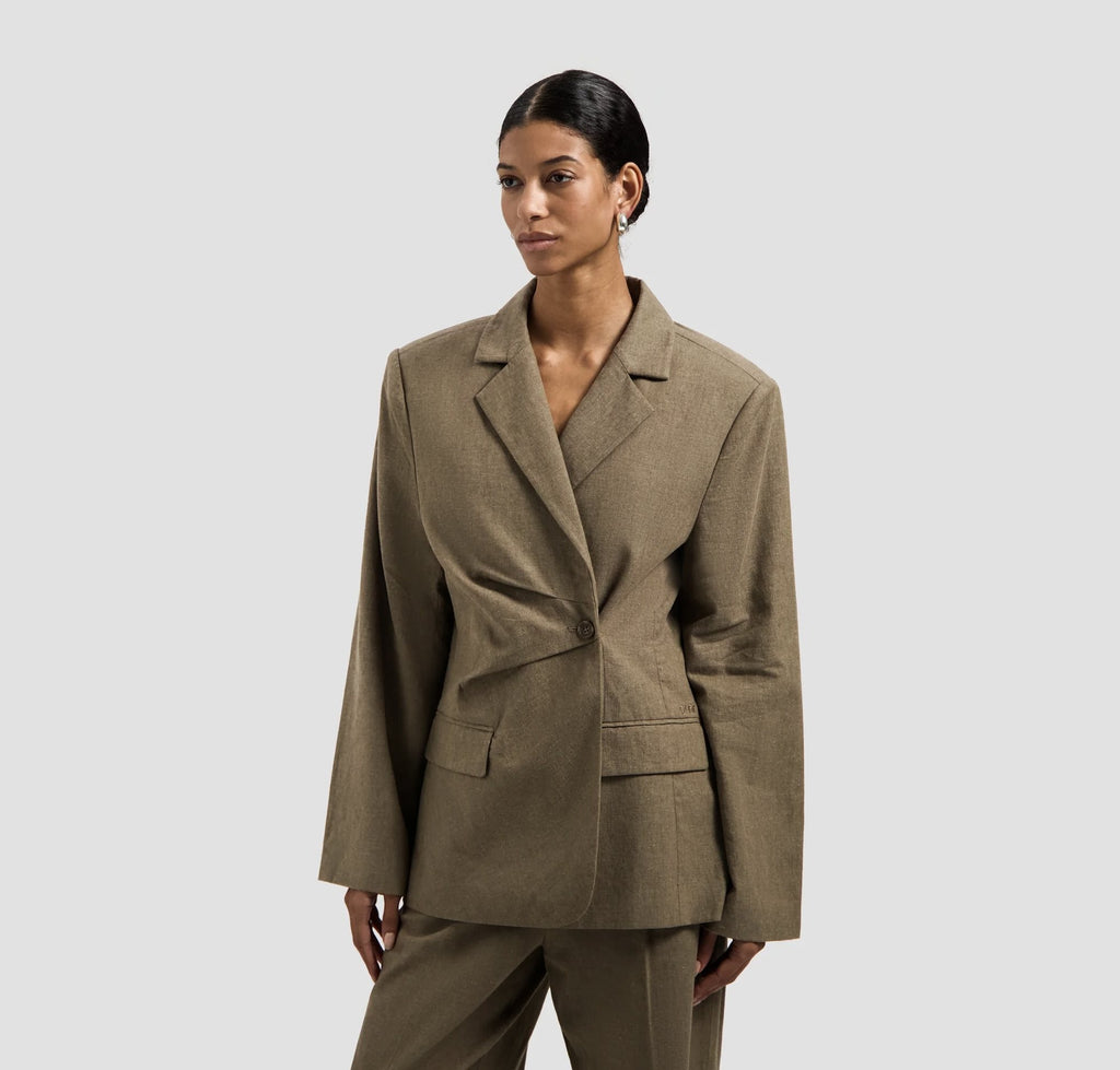Asymmetric linen blazer