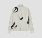 OLAF Brushstroke Logo Stripe Long Sleeve Shirt Charcoal White heren gestreept shirt met boxy fit