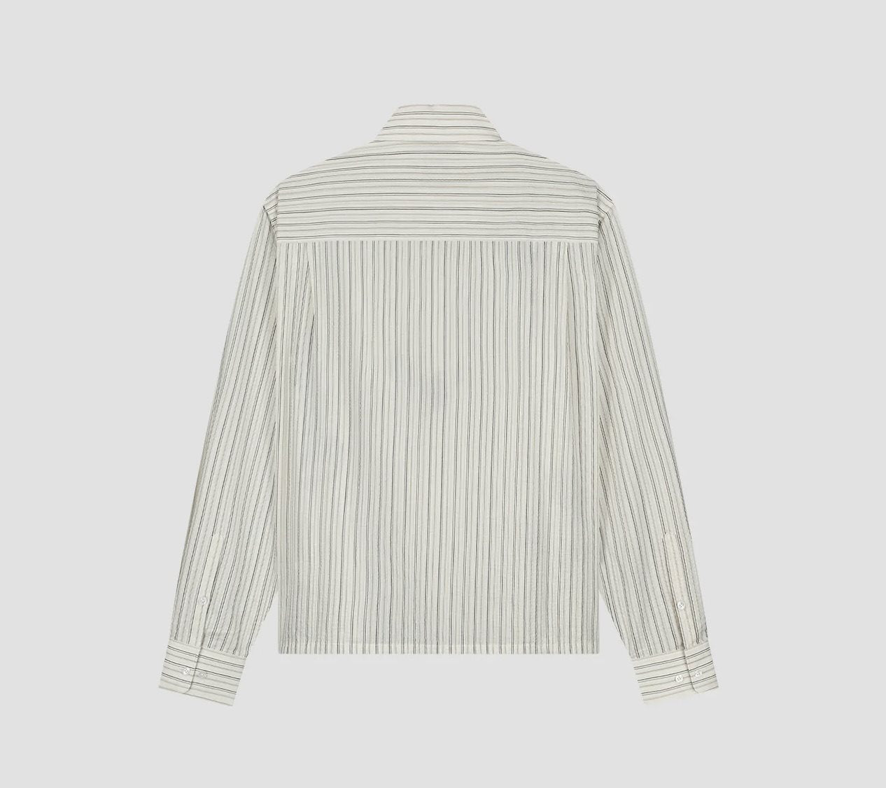 OLAF Brushstroke Logo Stripe Long Sleeve Shirt Charcoal White heren gestreept shirt met boxy fit