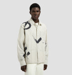OLAF Brushstroke Logo Stripe Long Sleeve Shirt Charcoal White heren gestreept shirt met boxy fit