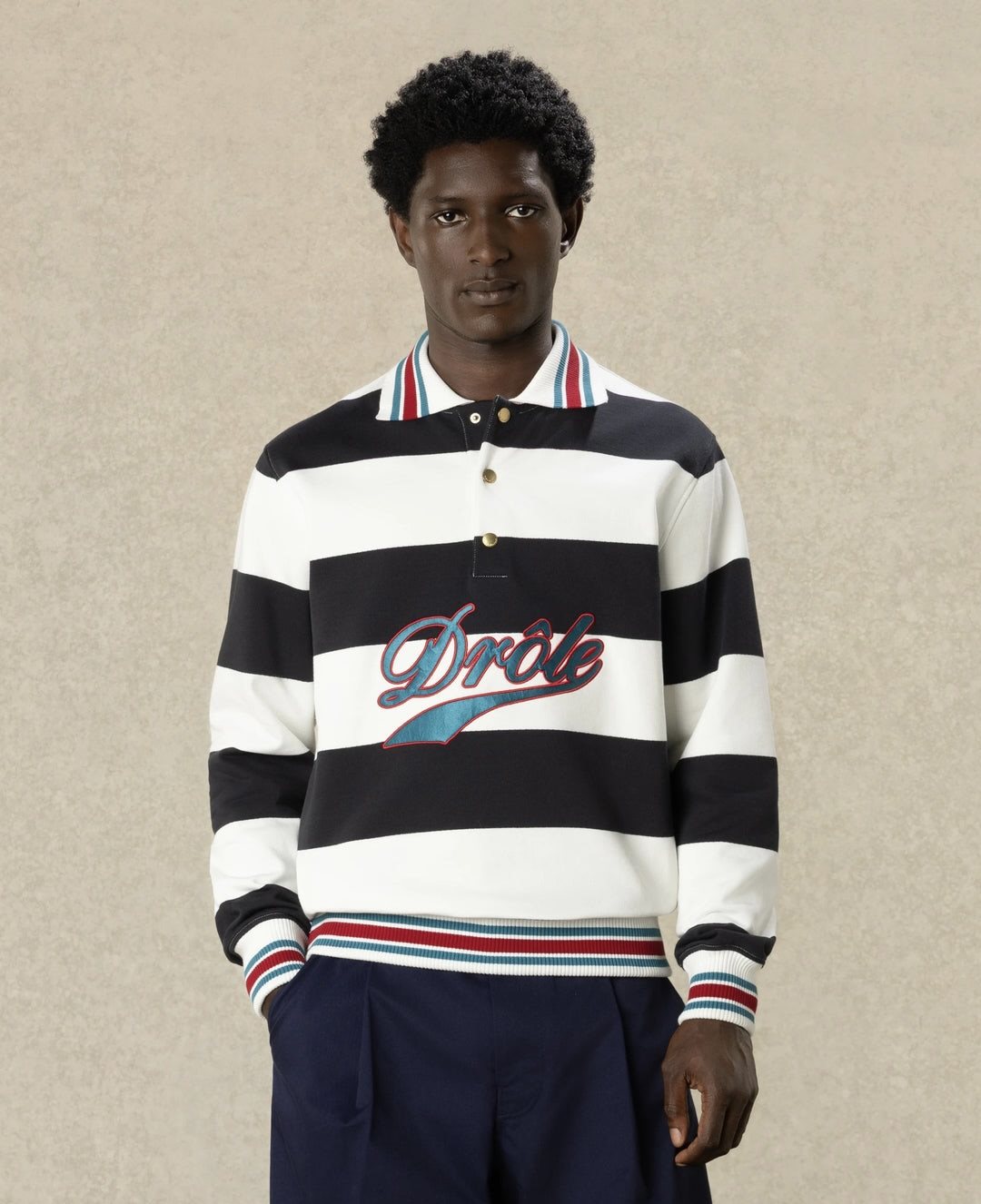 DRÔLE EMBROIDERED STRIPES POLO