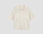 OLAF Logo Knit Polo Off-White heren gebreide polo met face logo en relaxed fit