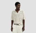 OLAF Logo Knit Polo Off-White heren gebreide polo met face logo en relaxed fit