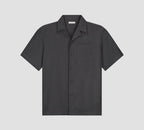 OLAF Linen Blend Short Sleeve Shirt Charcoal heren overhemd met korte mouwen van katoen-linnen