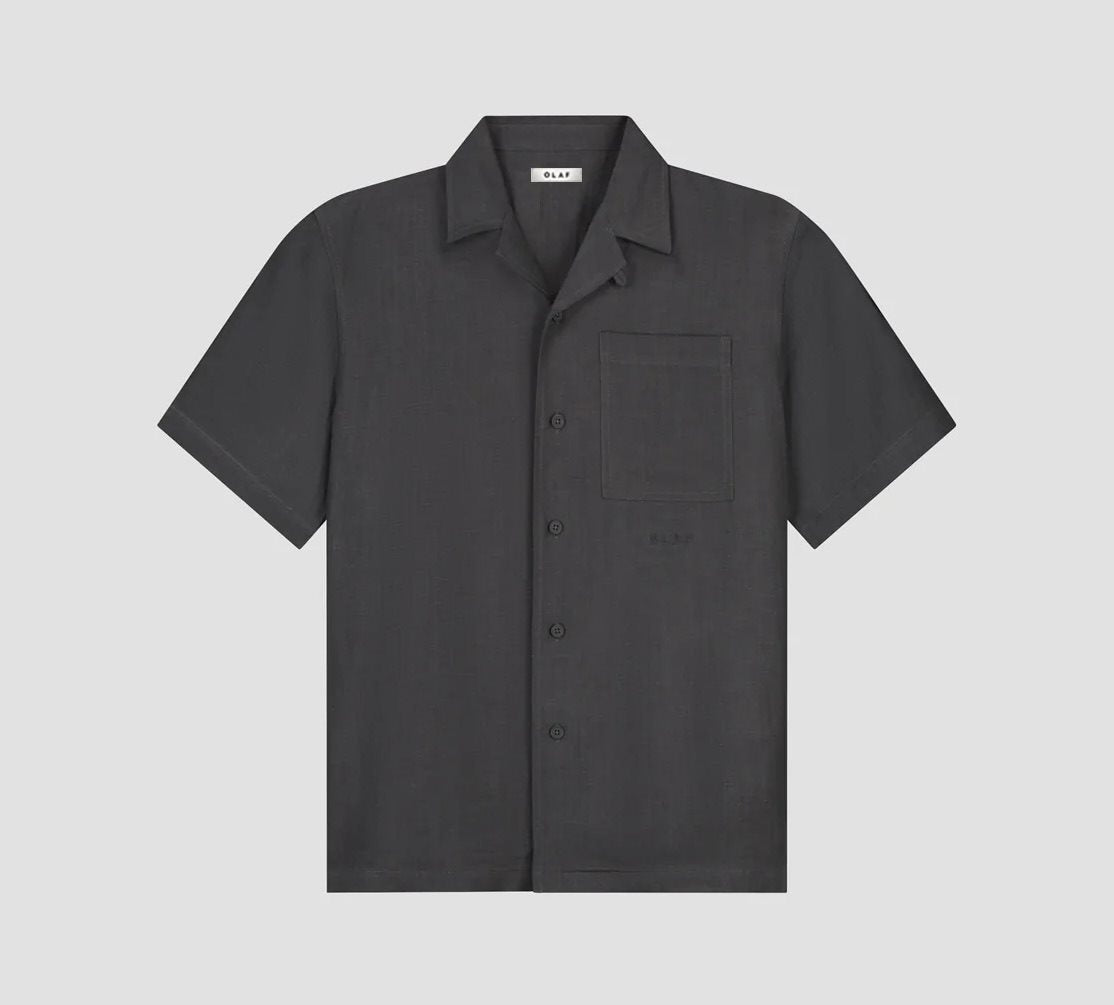 OLAF Linen Blend Short Sleeve Shirt Charcoal heren overhemd met korte mouwen van katoen-linnen