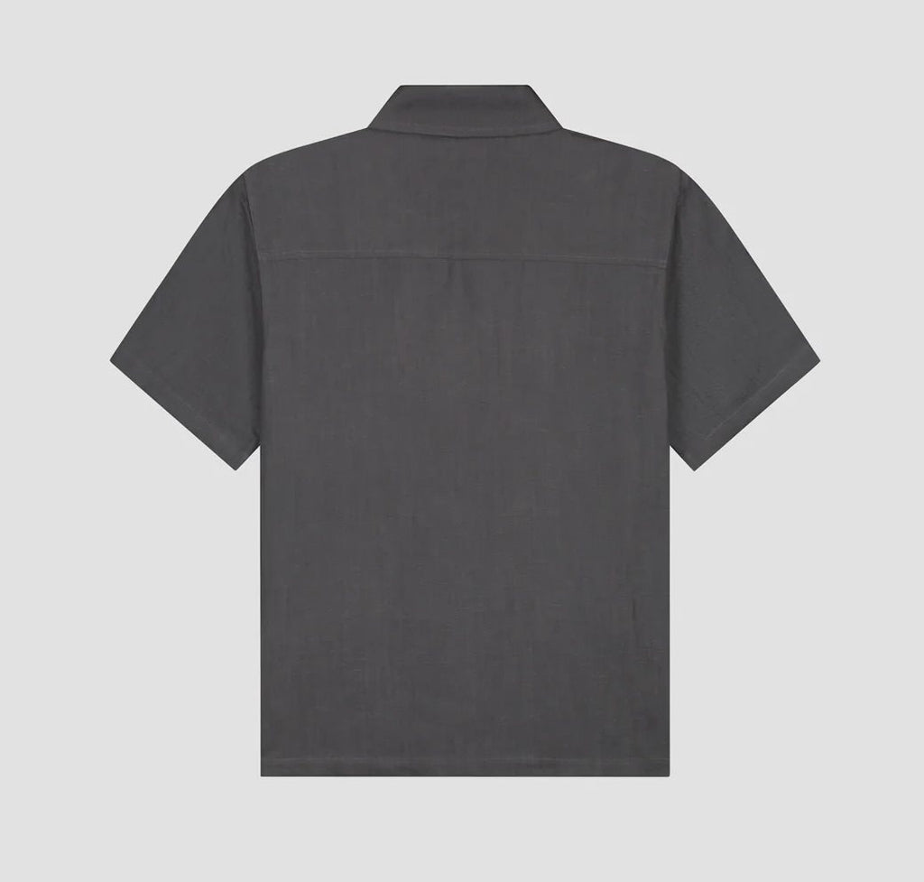 OLAF Linen Blend Short Sleeve Shirt Charcoal heren overhemd met korte mouwen van katoen-linnen