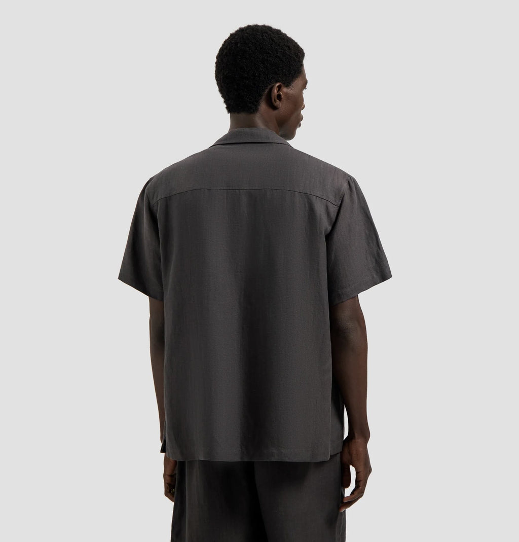 OLAF Linen Blend Short Sleeve Shirt Charcoal heren overhemd met korte mouwen van katoen-linnen