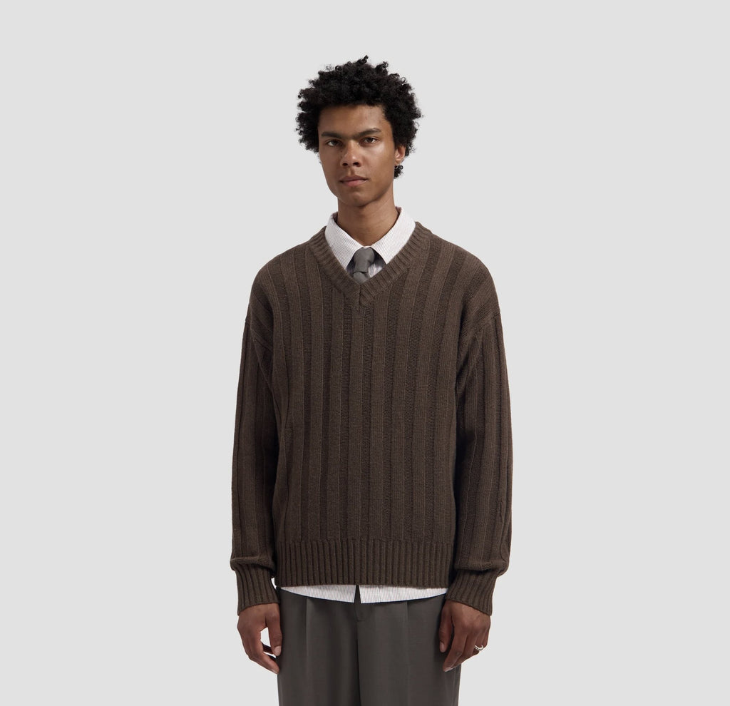 Ribbed Knitted V-Neck