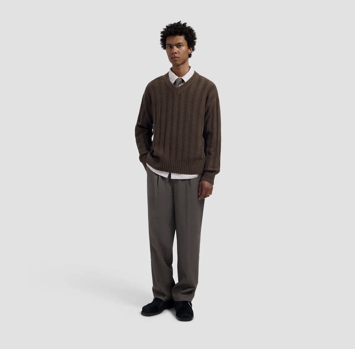 Ribbed Knitted V-Neck