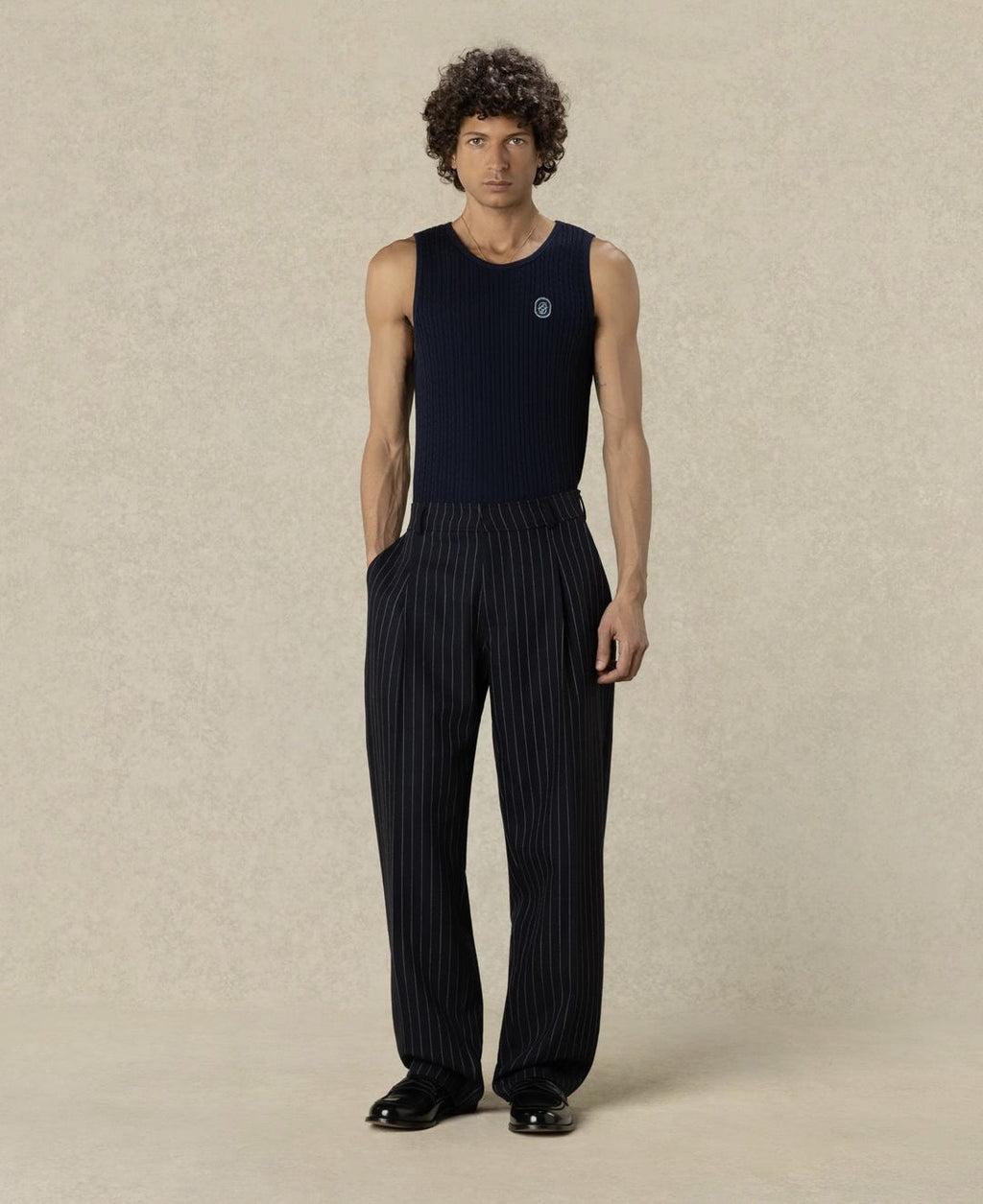 STRIPPED SINGLE PLEAT PANTS