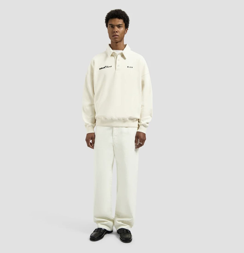 OLAF Script Friends Oversized Polo Off-White heren polo van organic cotton met geborduurd logo