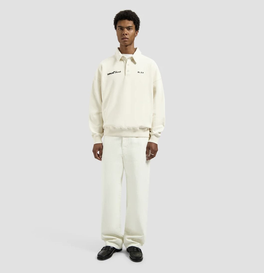 OLAF Script Friends Oversized Polo Off-White heren polo van organic cotton met geborduurd logo