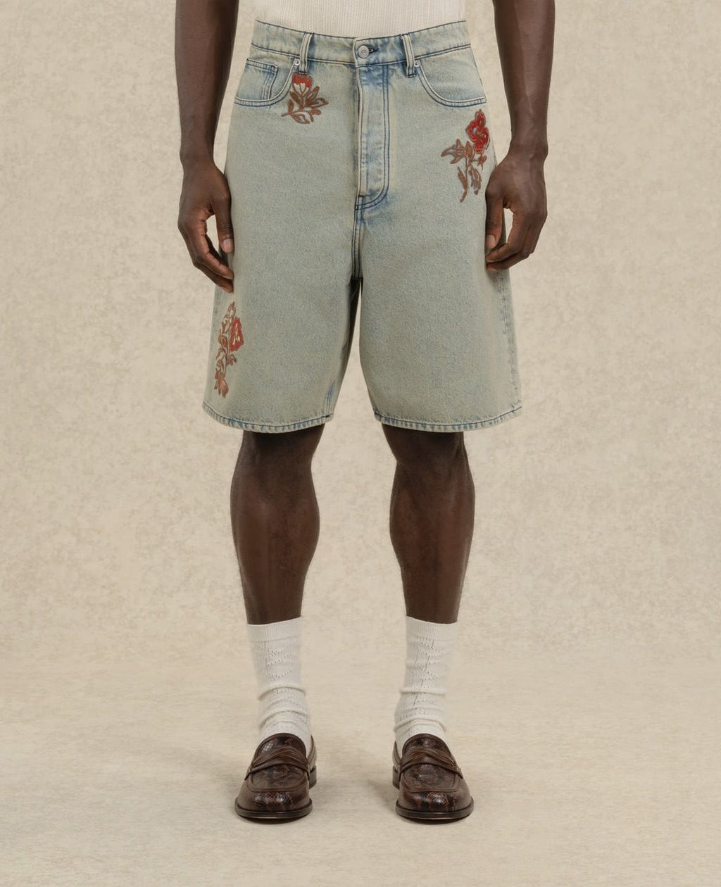 Short jean dusty brodé fleurs