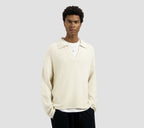 OLAF Knitted Polo Off White heren gebreide polo met rechte fit en polokraag