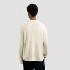 OLAF Knitted Polo Off White heren gebreide polo met rechte fit en polokraag