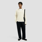 OLAF Knitted Polo Off White heren gebreide polo met rechte fit en polokraag