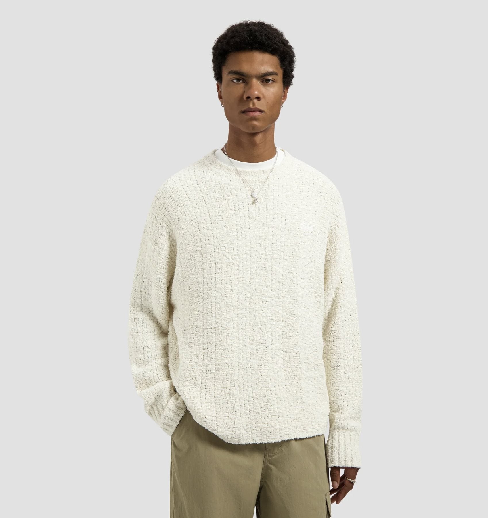Textured Boxy Knitted Crewneck